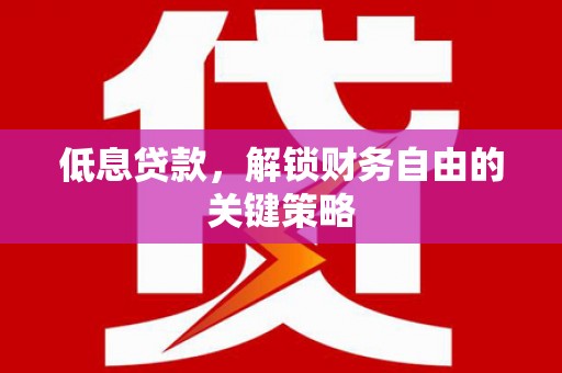 芦淞低息贷款，解锁财务自由的关键策略